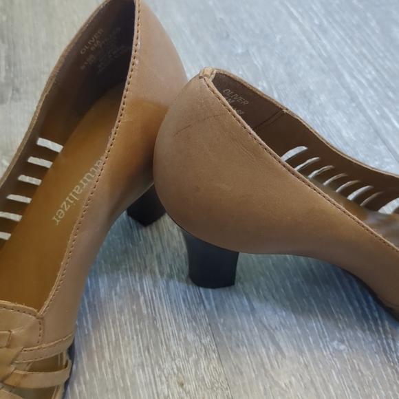 Clearout Final Naturalizer Sandals Women's 6M Tan Heeled Woven Open Toe Leather - Picture 8 of 8